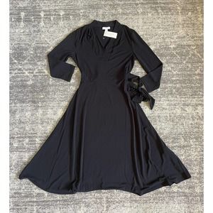 Charter Club Womens S Dress Black 3/4 Sleeve V-Neck Tie NWT P1
